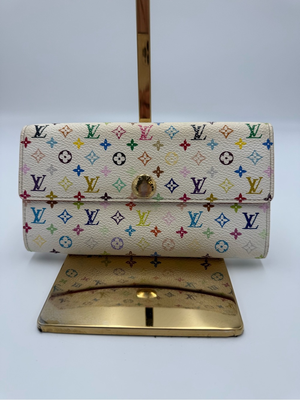 Louis Vuitton White Multicolor Monogram Flap Wallet